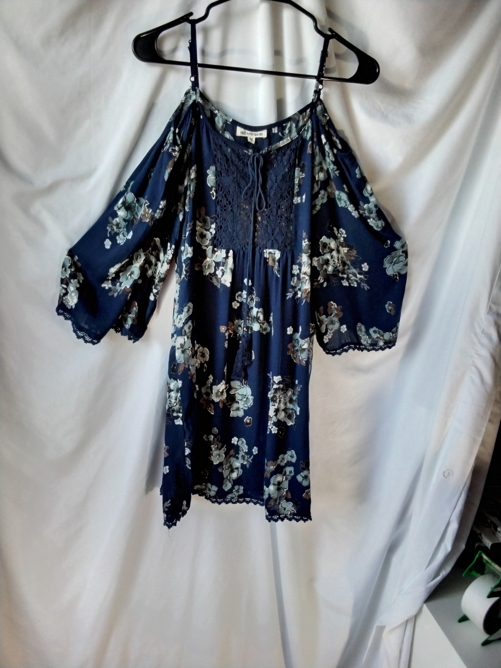 Cold-Shoulder Floral Tunic Top - Navy